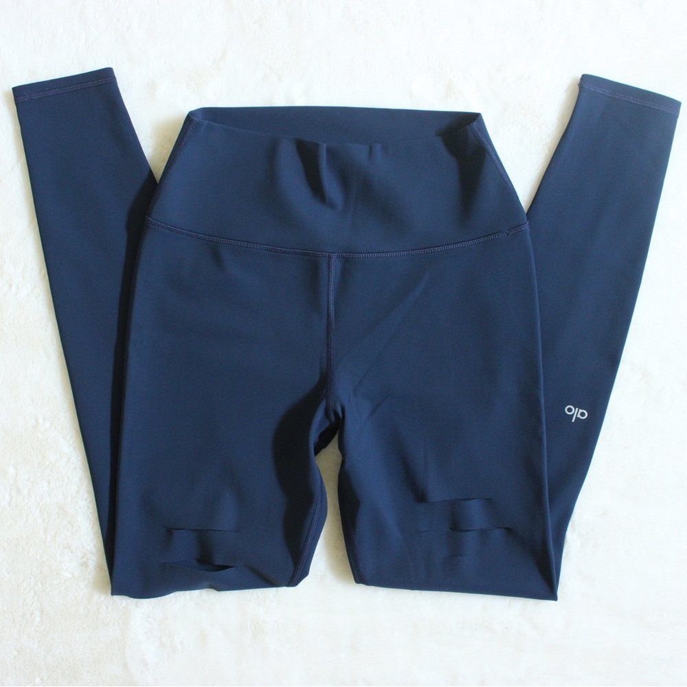 ALO Yoga High Waisted Ripped Warrior Navy Leggings